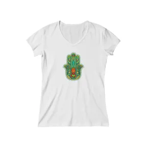 COLORFUL HAMSA <br>baby rib short sleeve <br>V-neck tee