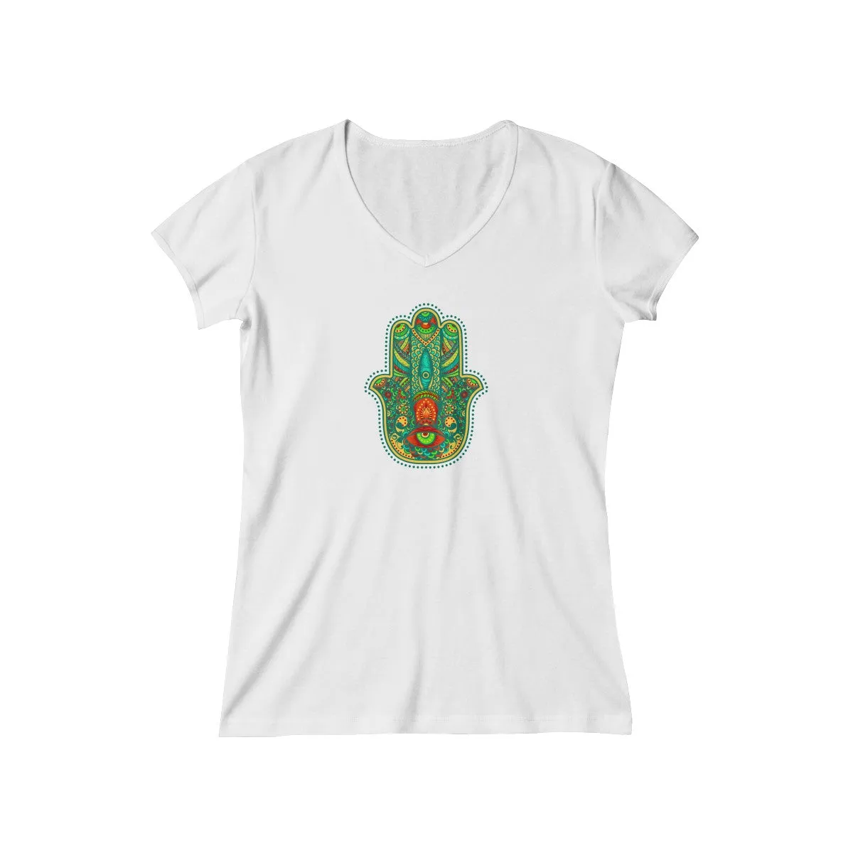 COLORFUL HAMSA <br>baby rib short sleeve <br>V-neck tee