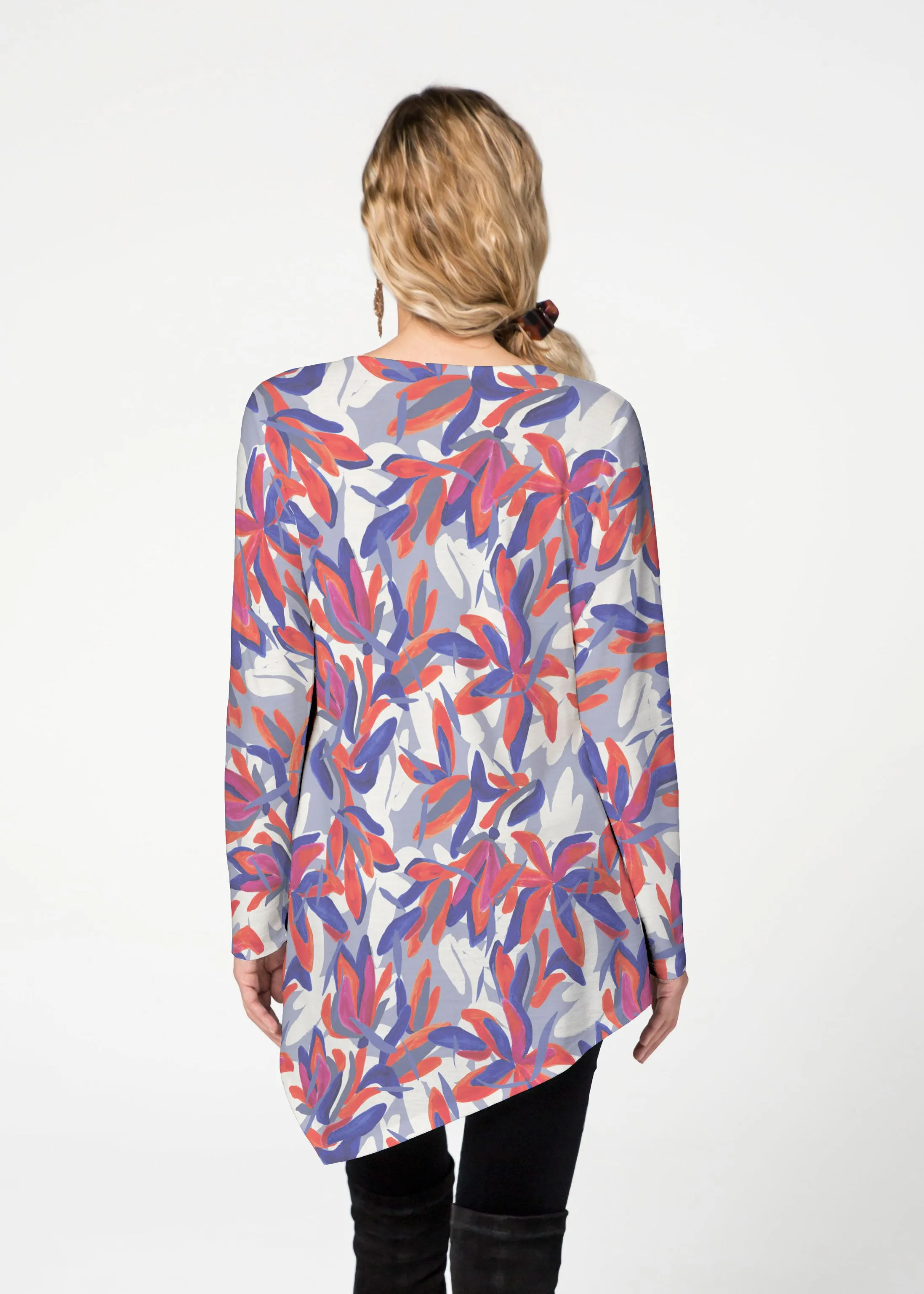 Colorful Palm Blue (7901) ~ Asymmetrical French Terry Tunic
