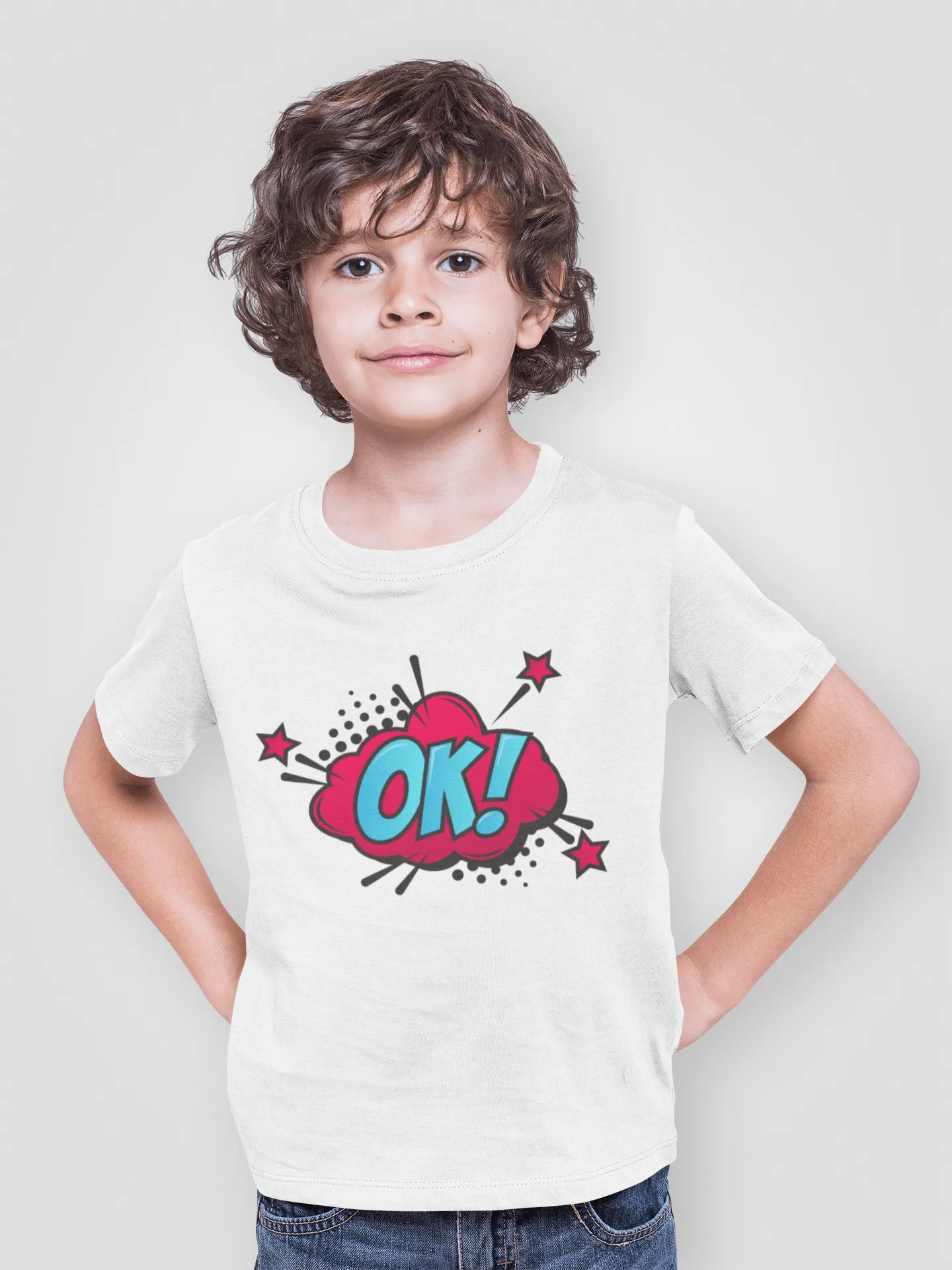 Comic Expression OK White T-Shirt For Boys
