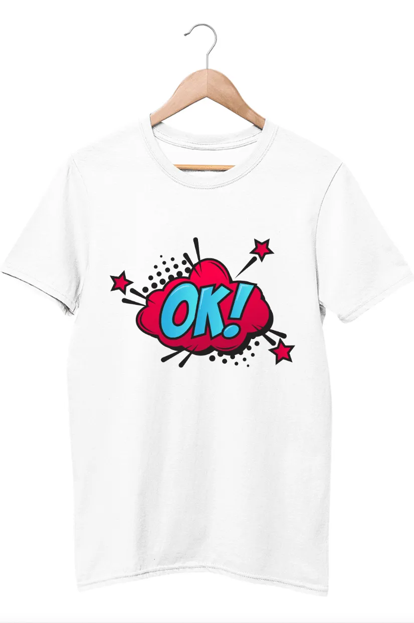 Comic Expression OK White T-Shirt For Boys