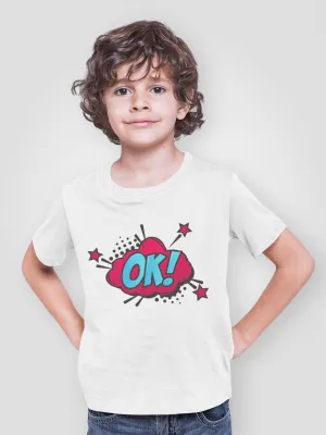 Comic Expression OK White T-Shirt For Boys
