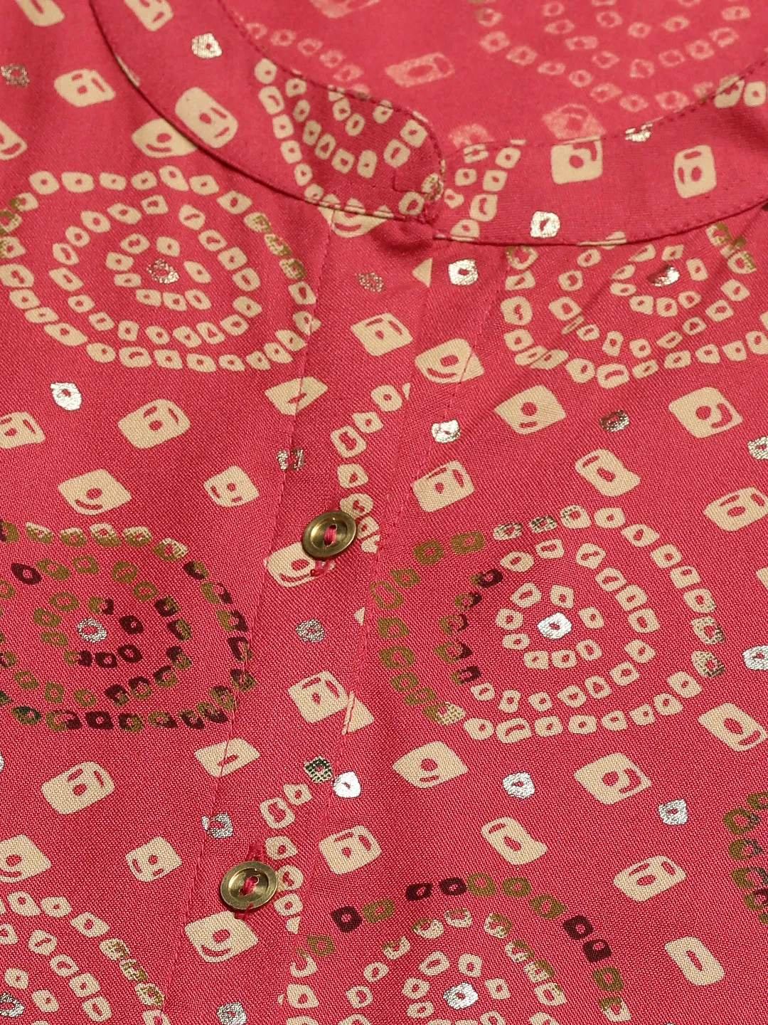 Coral Rayon Bandhani Printed Button-Down Tunic