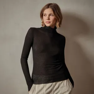 Cotton Cashmere Blend Ribbed Turtleneck - Black