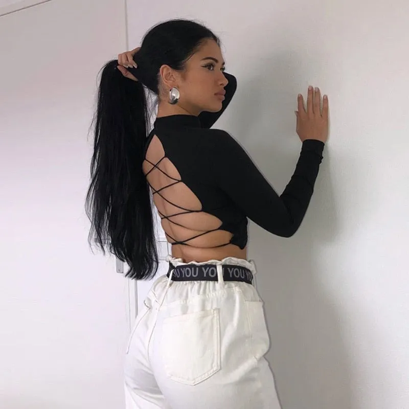 Cotton Hollow Out Long Sleeve Tops
