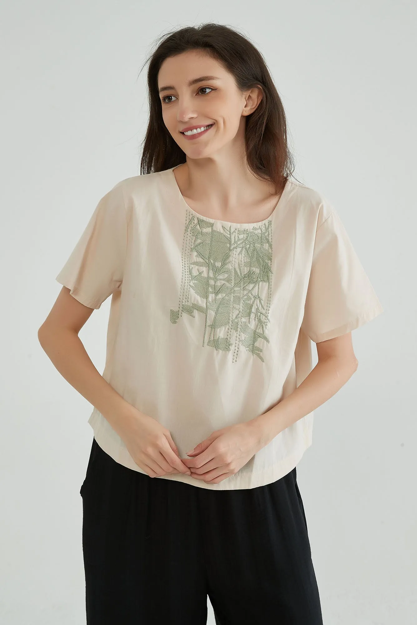 Cotton Seed Short Sleeves Boho Embroidered Top
