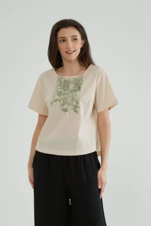 Cotton Seed Short Sleeves Boho Embroidered Top