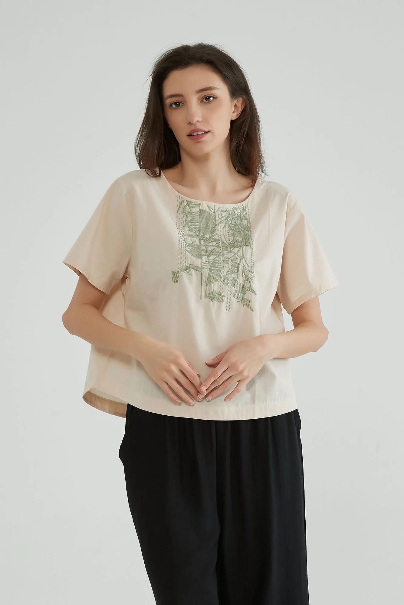Cotton Seed Short Sleeves Boho Embroidered Top