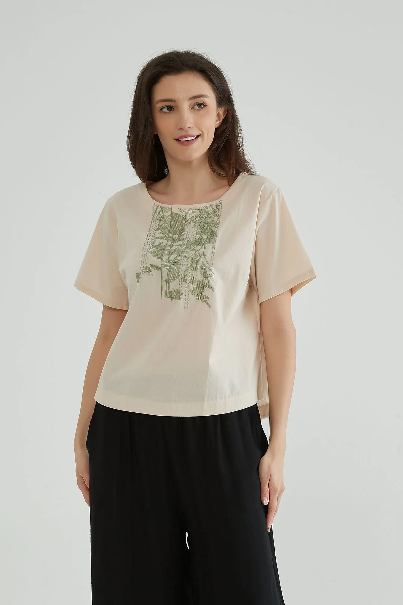 Cotton Seed Short Sleeves Boho Embroidered Top