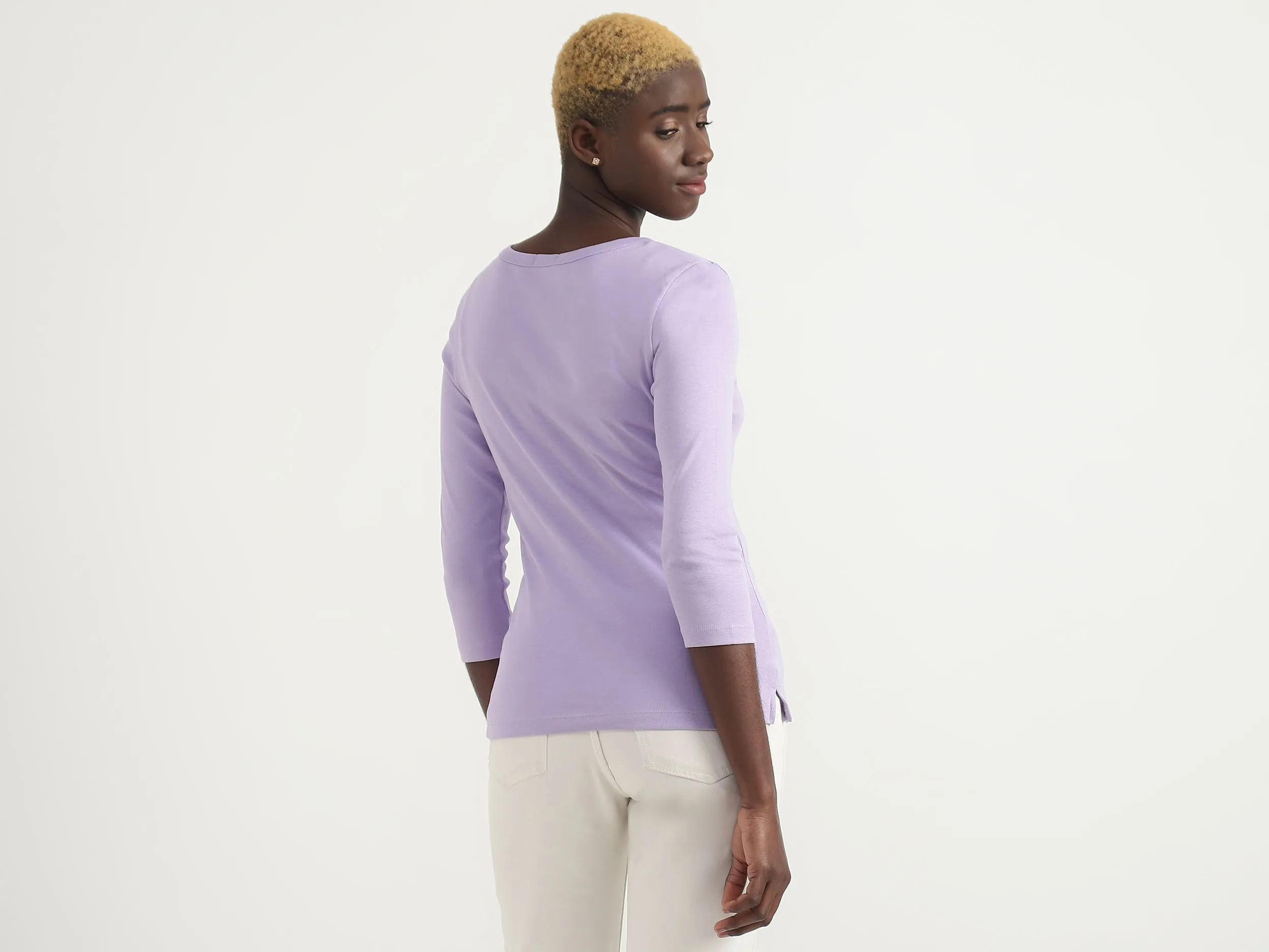 Cotton Solid Round Neck Women Tops