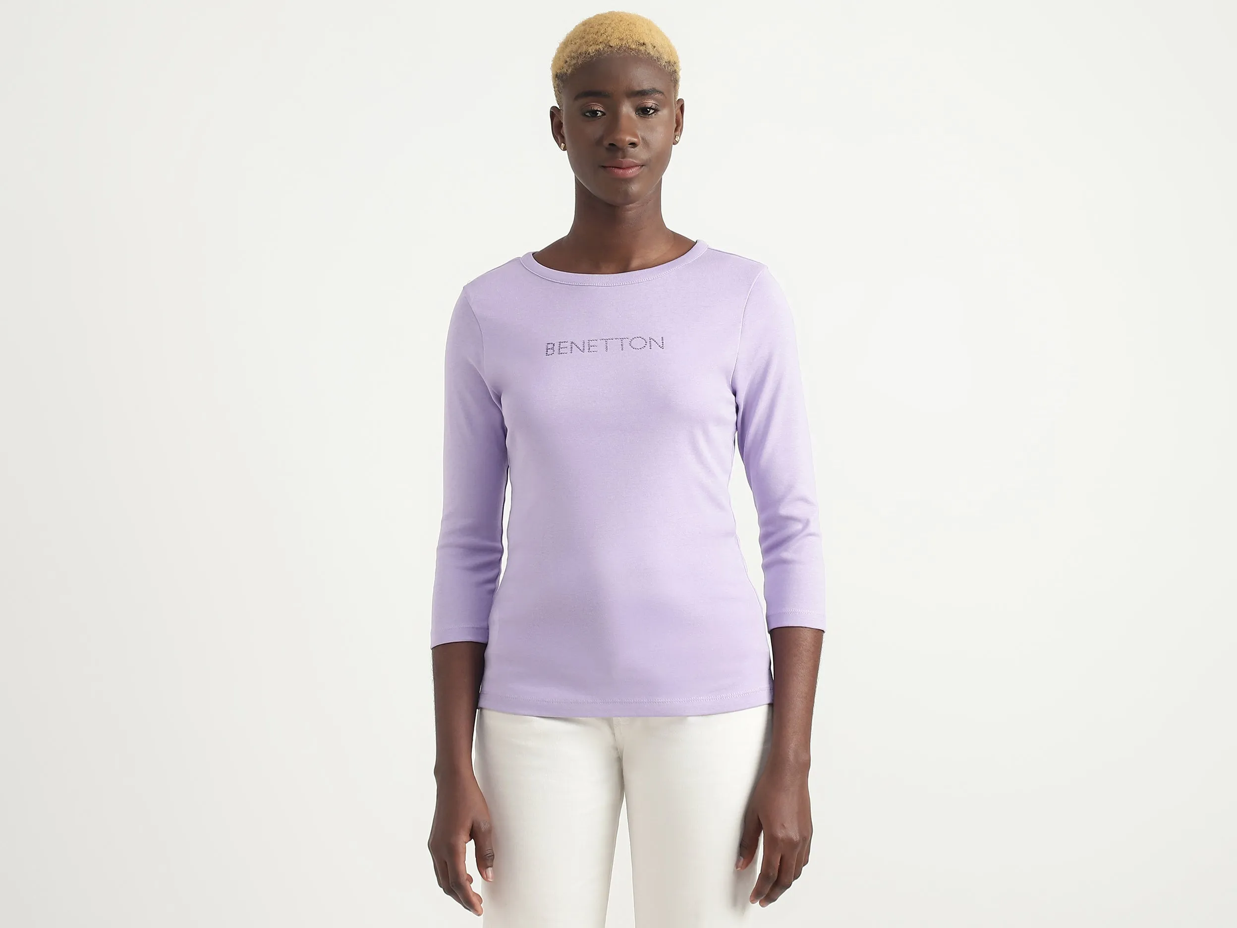 Cotton Solid Round Neck Women Tops