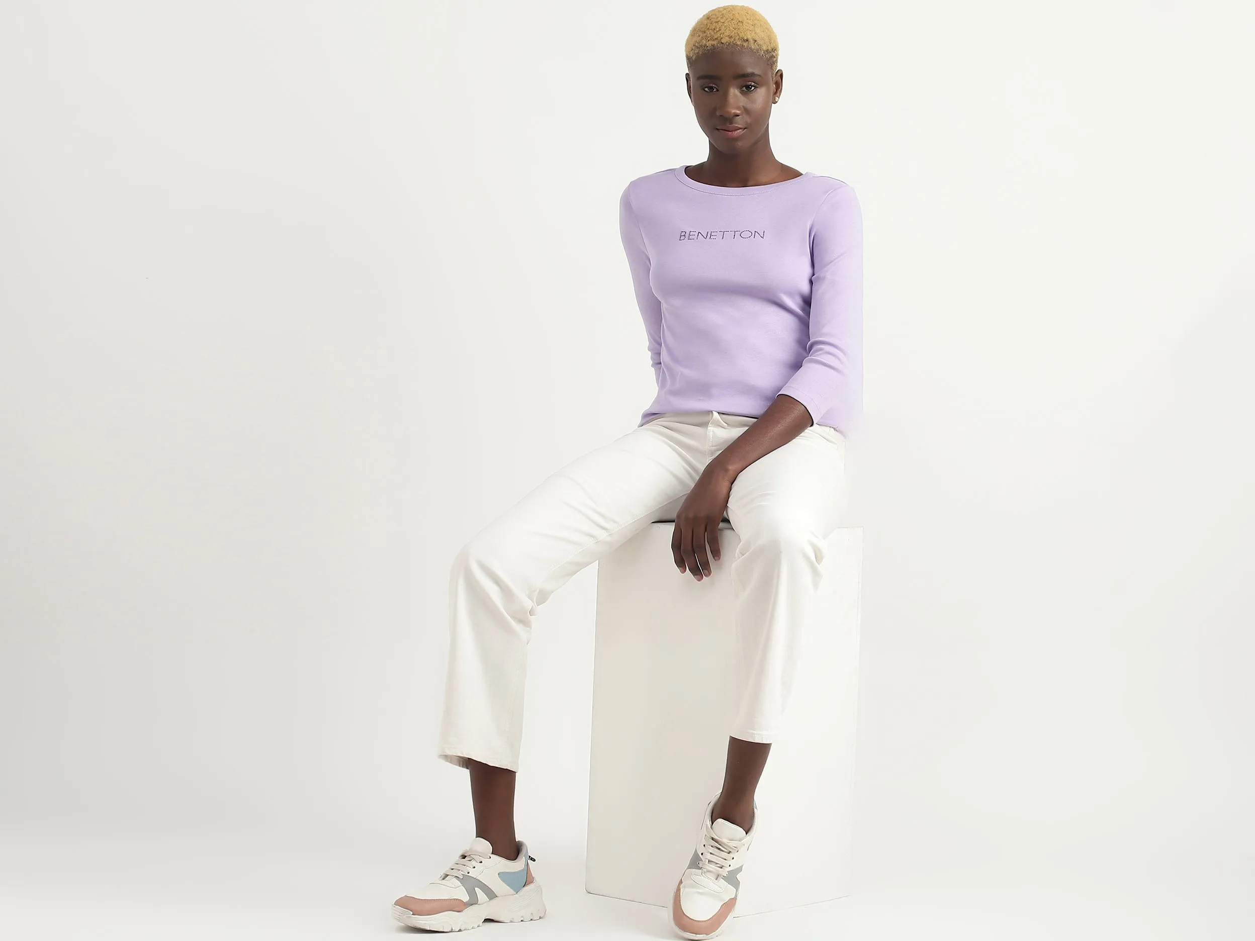 Cotton Solid Round Neck Women Tops