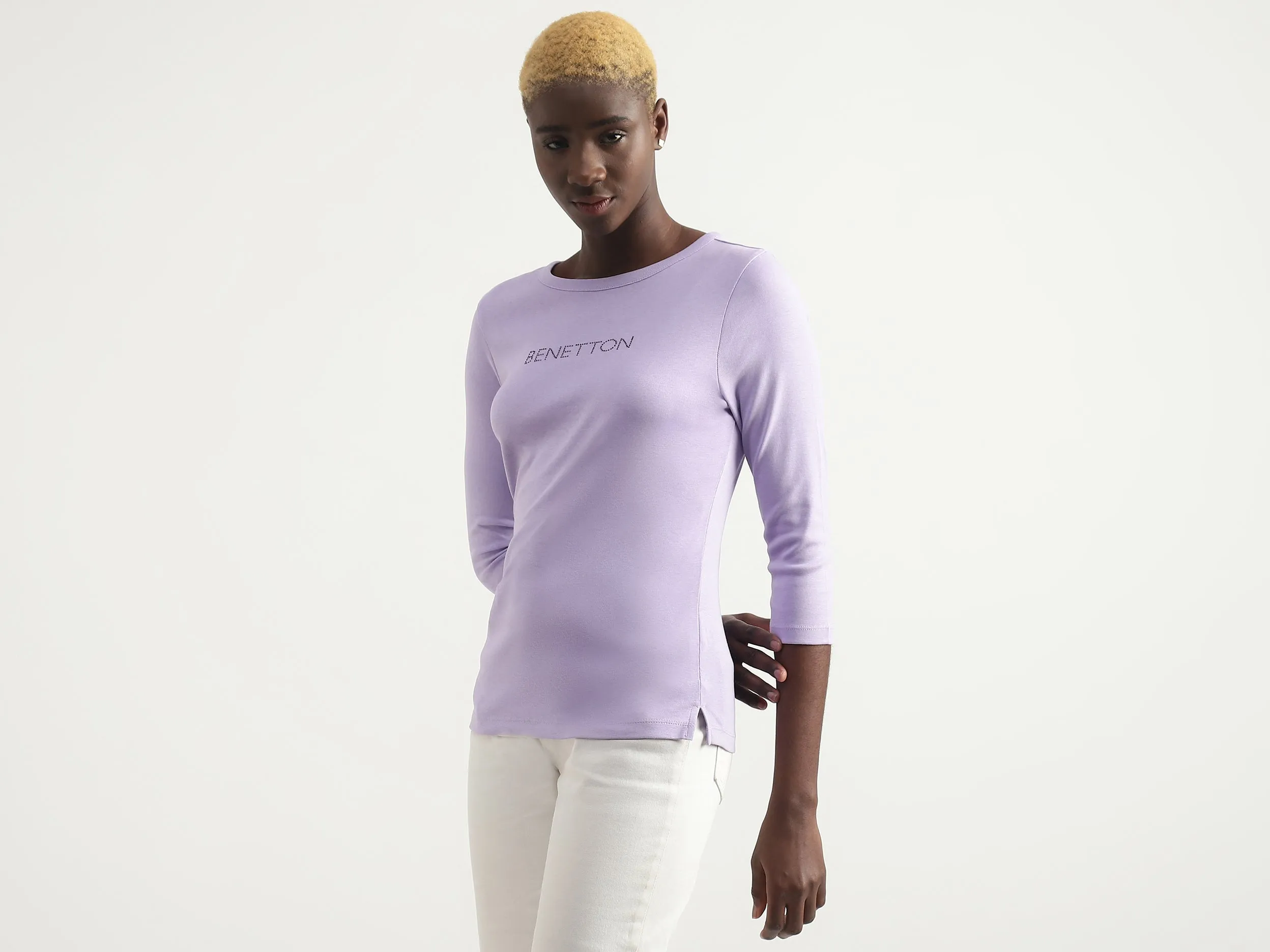 Cotton Solid Round Neck Women Tops
