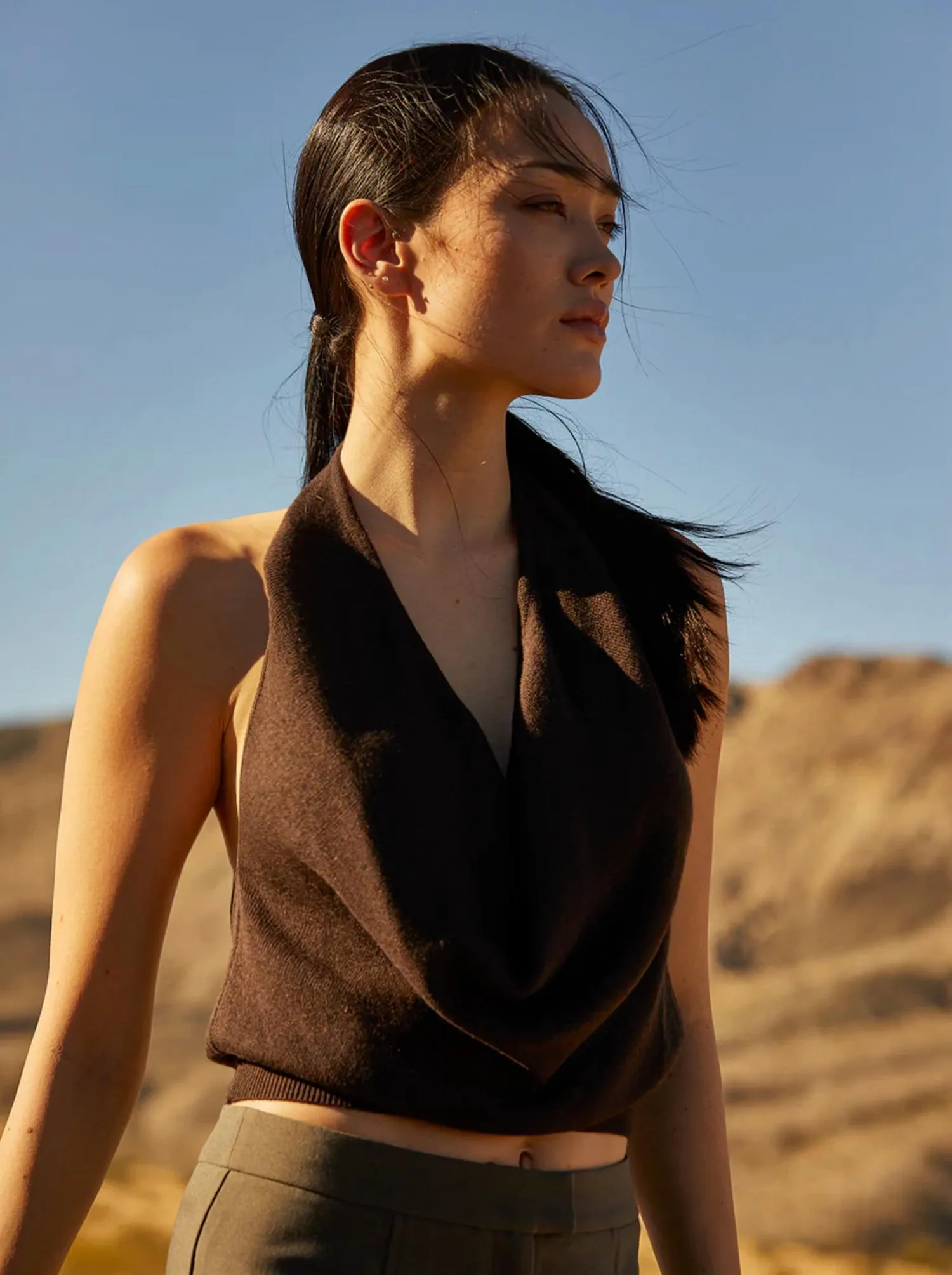 Crescent - Melanie Cowl Neck Halter Sweater