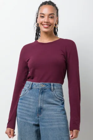 Crew Neck Long Sleeve T-Shirt Burgundy