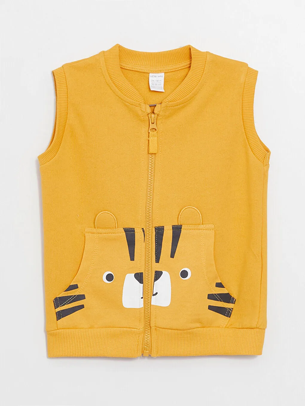 Crew Neck Printed Baby Boy Zipper Vest