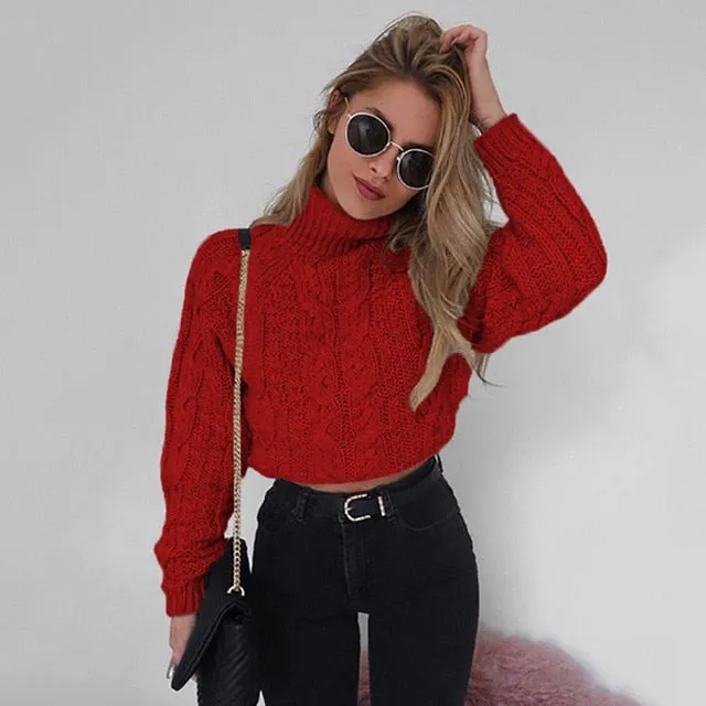 Cropped Fashion Slim Sweaters For Pullover Fashion Twist Basic Turtlenecks Women Specialty items Knitwear Solid Autumn Heavy discount Jumpers Female