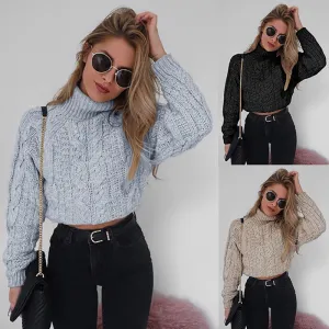 Cropped Fashion Slim Sweaters For Pullover Fashion Twist Basic Turtlenecks Women Specialty items Knitwear Solid Autumn Heavy discount Jumpers Female