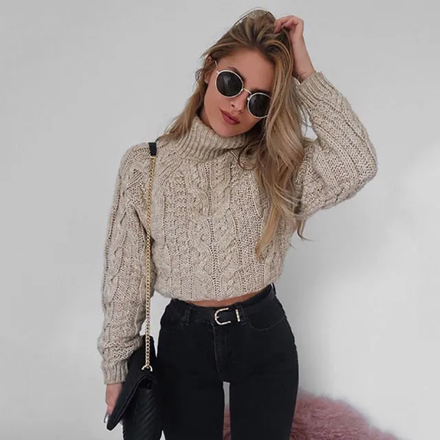 Cropped Fashion Slim Sweaters For Pullover Fashion Twist Basic Turtlenecks Women Specialty items Knitwear Solid Autumn Heavy discount Jumpers Female