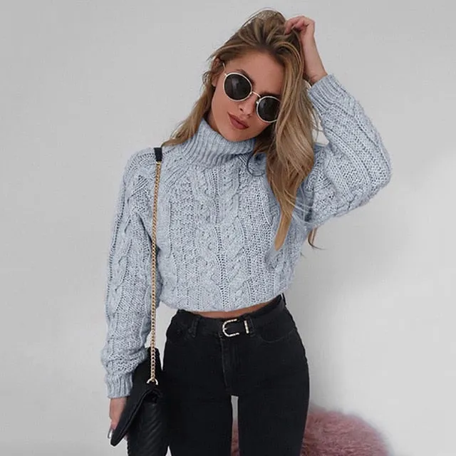 Cropped Fashion Slim Sweaters For Pullover Fashion Twist Basic Turtlenecks Women Specialty items Knitwear Solid Autumn Heavy discount Jumpers Female