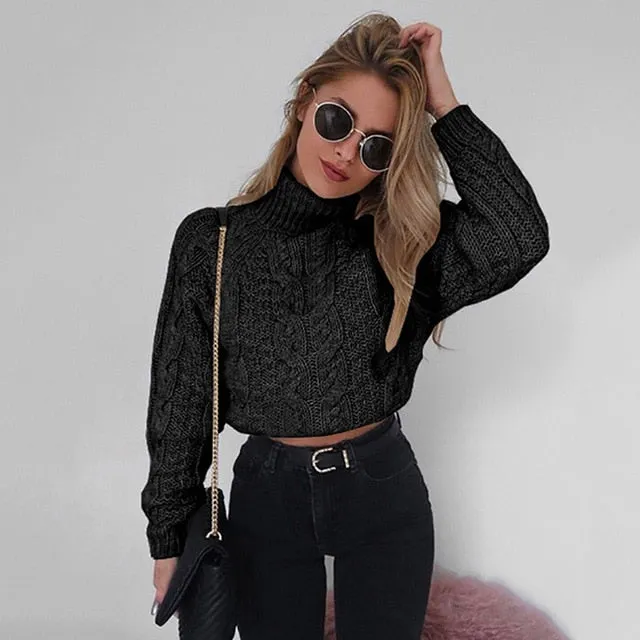 Cropped Fashion Slim Sweaters For Pullover Fashion Twist Basic Turtlenecks Women Specialty items Knitwear Solid Autumn Heavy discount Jumpers Female