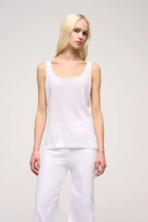 CUNICOLO B OFF-WHITE LINEN-BLEND TANK TOP