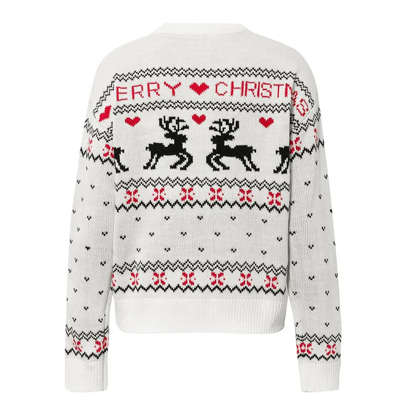 Cute Elk & Heart Print Christmas Sweater