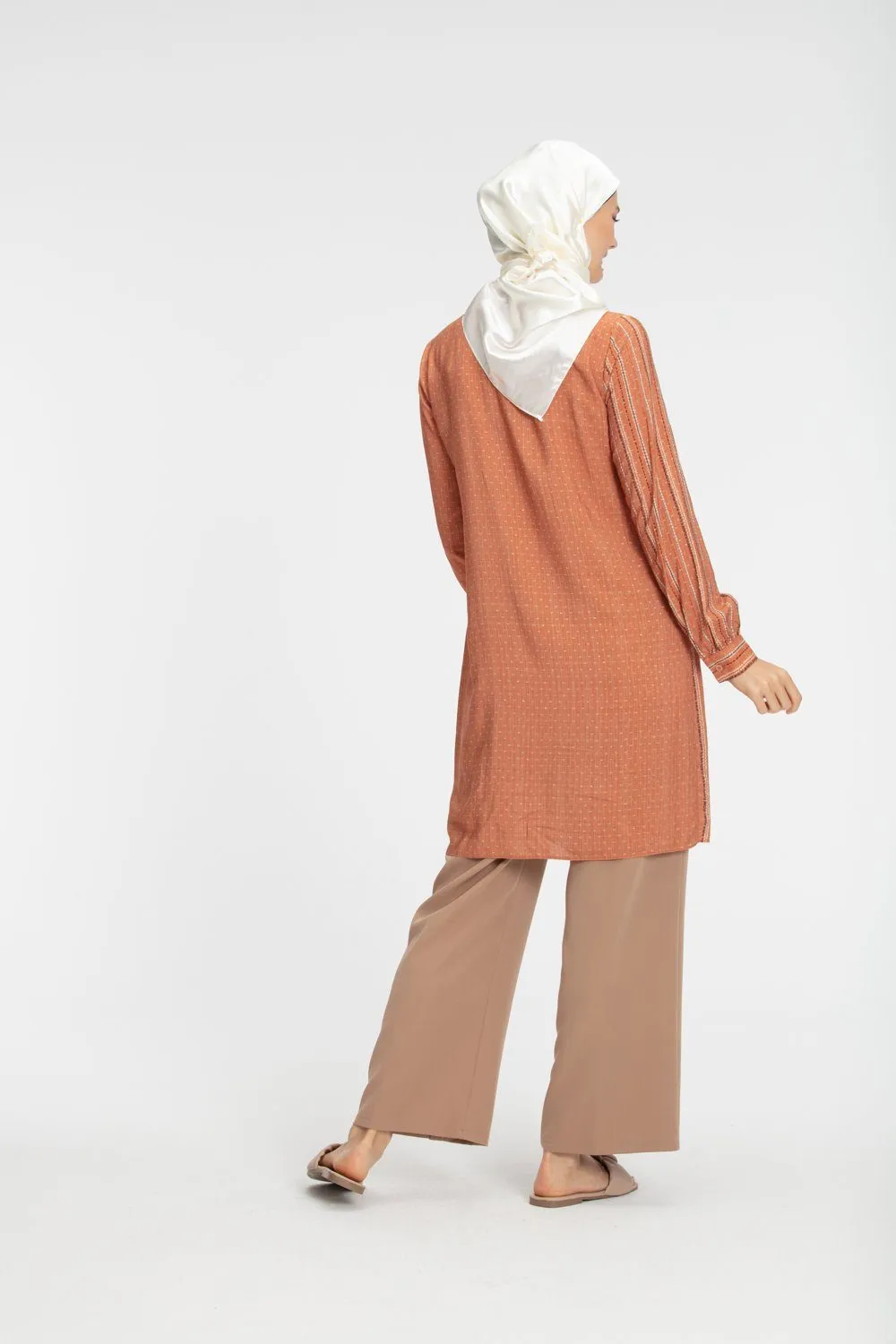 Cyra Striped Long Modest Top | Orange