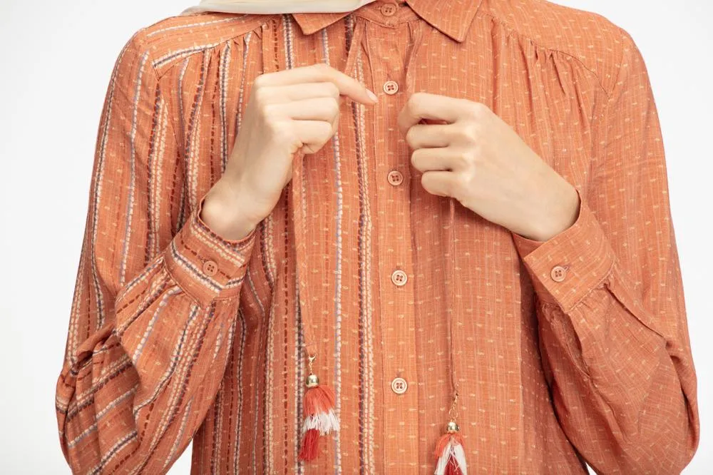 Cyra Striped Long Modest Top | Orange