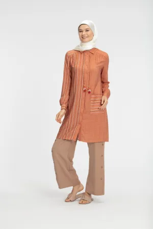 Cyra Striped Long Modest Top | Orange