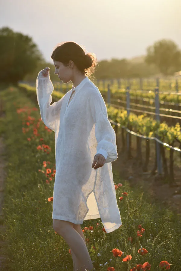 Cézanne Tunic Dress in White Linen Gauze
