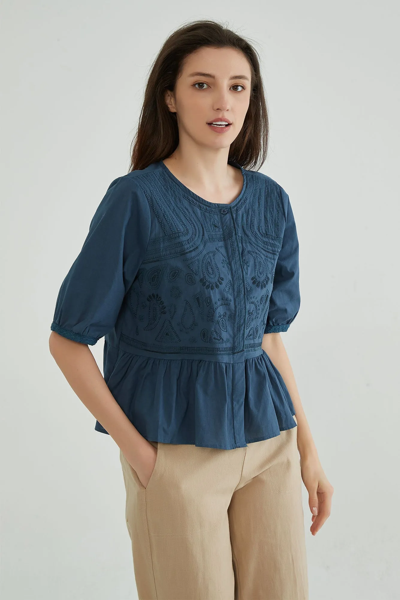 Dark Navy Embroidered Shirt