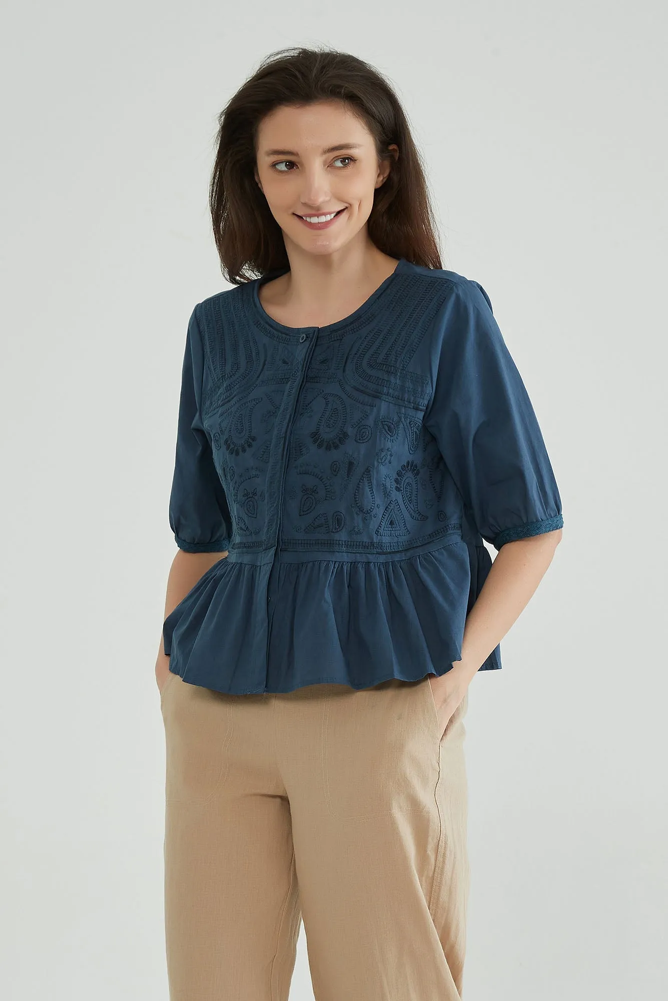 Dark Navy Embroidered Shirt