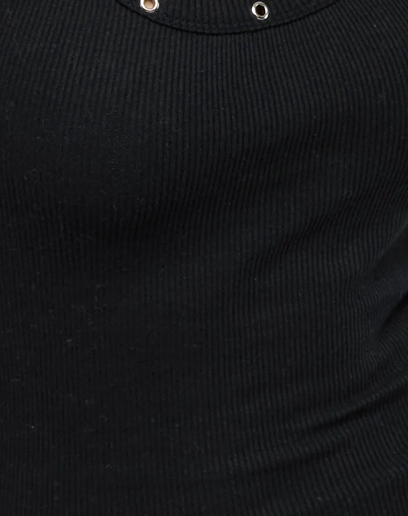 Dax Eyelet Ribbed Vest Top in Black