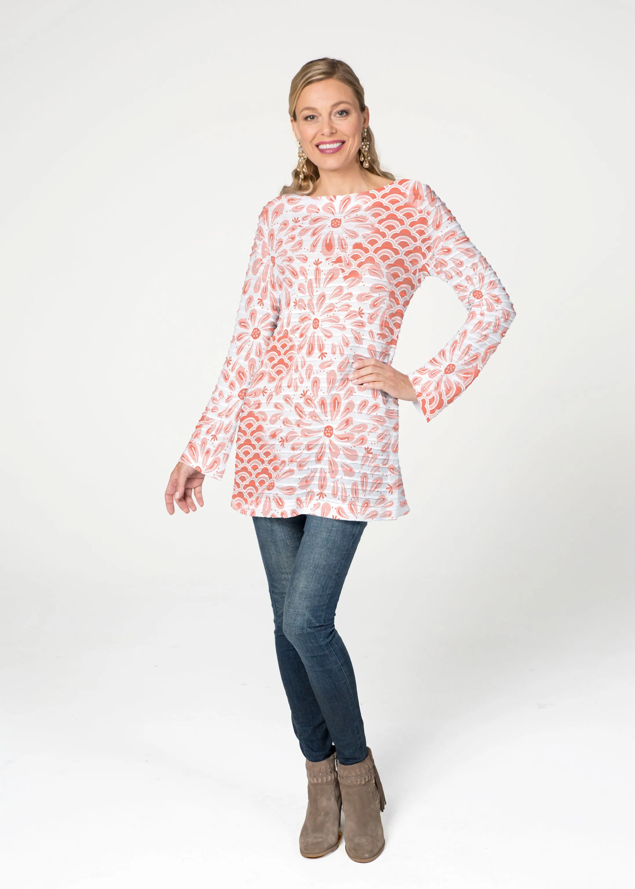 Daybreak Orange (8084) ~ Banded Boatneck Tunic