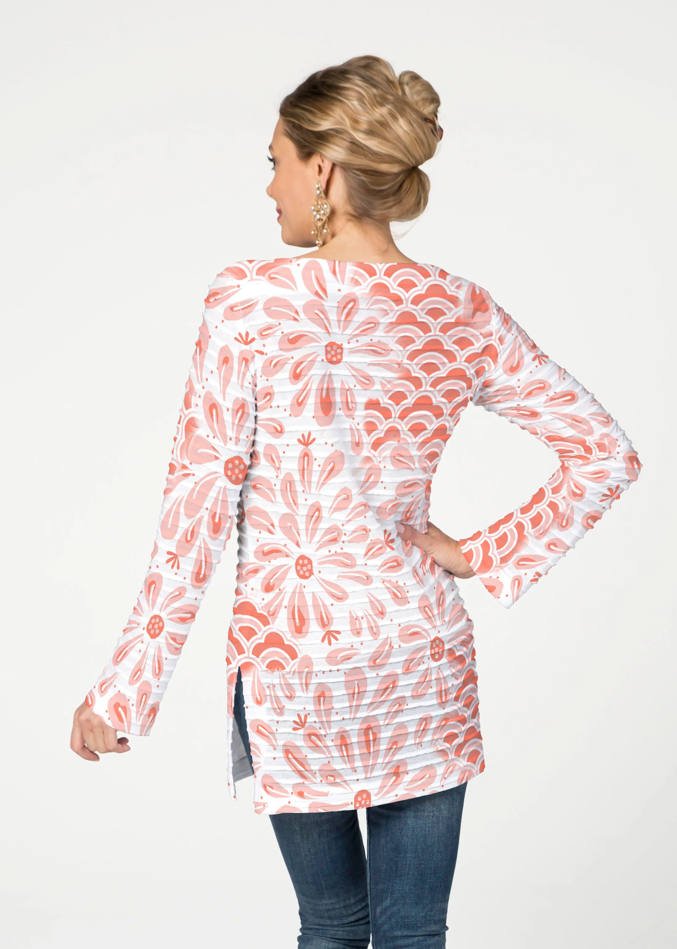 Daybreak Orange (8084) ~ Banded Boatneck Tunic