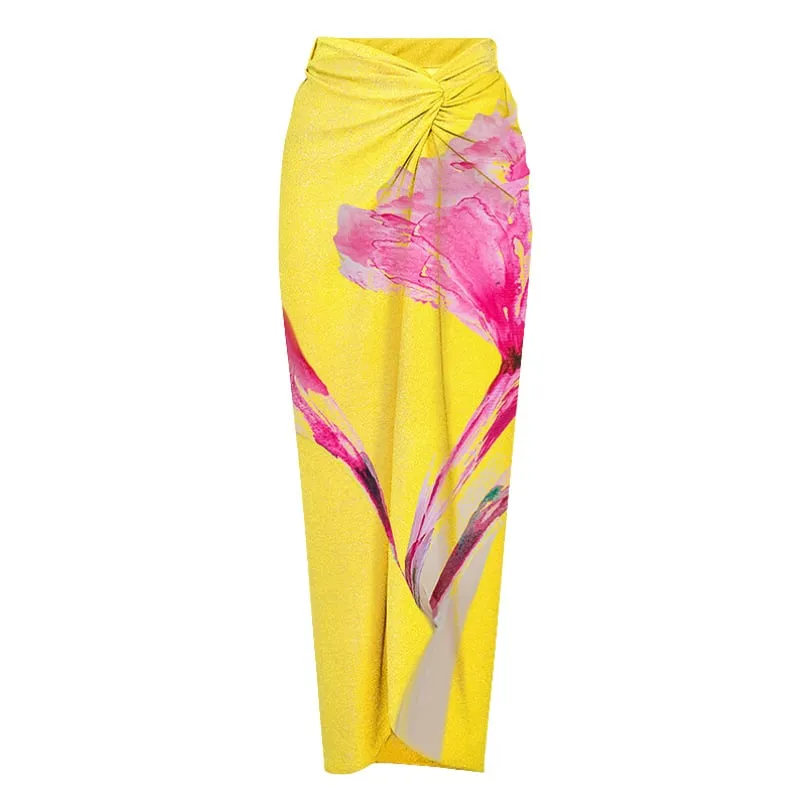 Dbcavay 3D Flowers One Shoulder Printed Wrap Skirt Swimsuit Set - Picture 1 / S