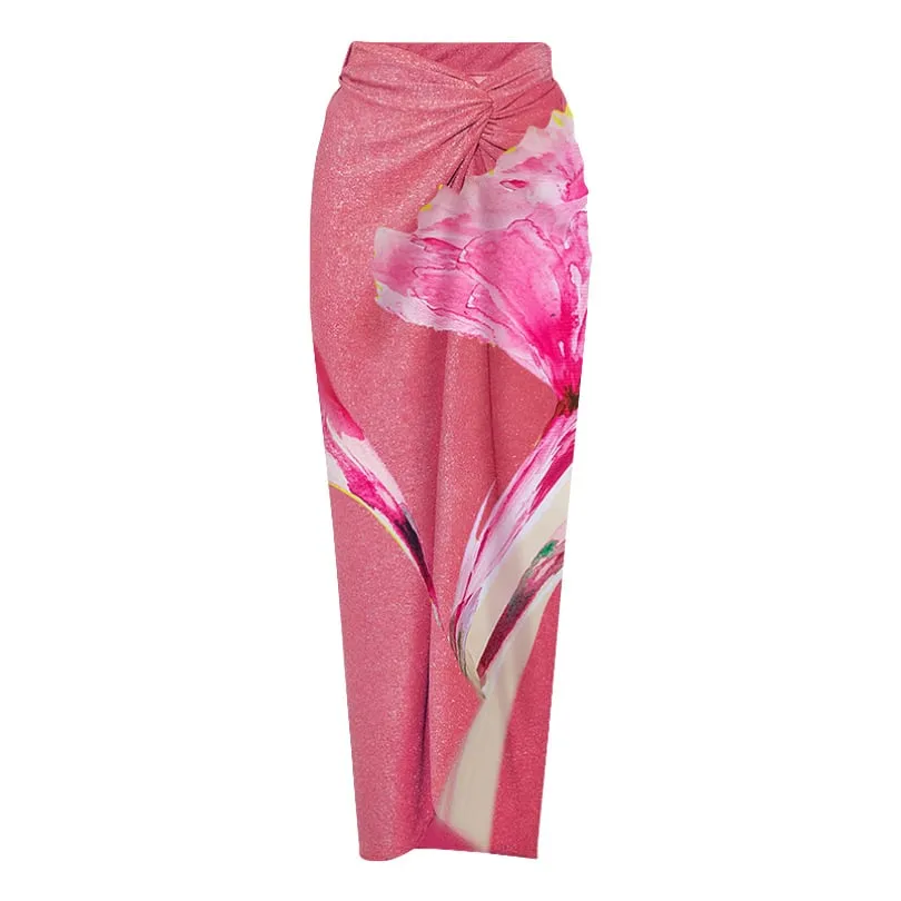 Dbcavay 3D Flowers One Shoulder Printed Wrap Skirt Swimsuit Set - Picture 1 / S