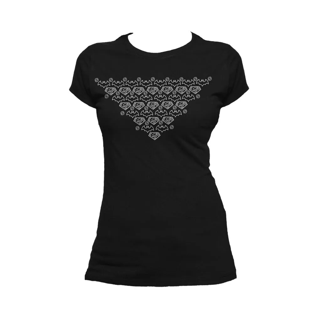 DC Comics Justice League Xmas Pattern Triangle Official Women's T-shirt (Black)