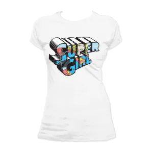 DC Comics Retro Supergirl Logo Character Distressed Official Women's T-shirt (White)