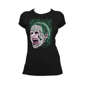 DC Suicide Squad Harley Quinn Joker Face Tattoo Official Women's T-shirt (Black)