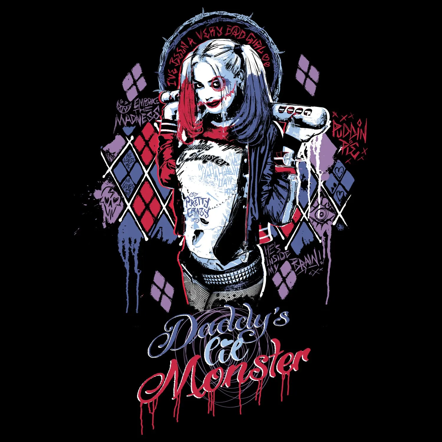 DC Suicide Squad Harley Quinn Lil Monster Official Women's T-shirt (Black)