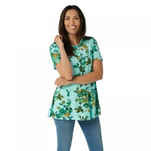 Denim & Co. Plus Printed Jersey Fit & Flare Henley Tunic Top