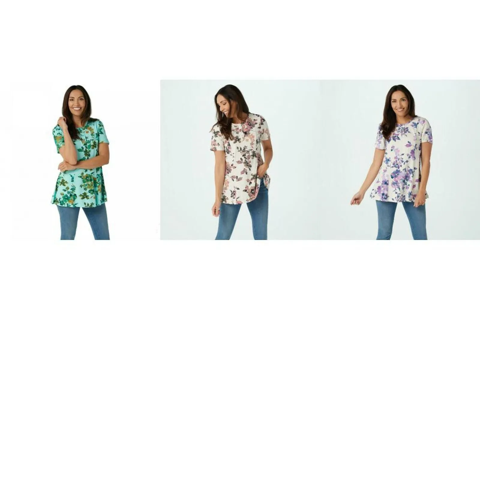 Denim & Co. Plus Printed Jersey Fit & Flare Henley Tunic Top