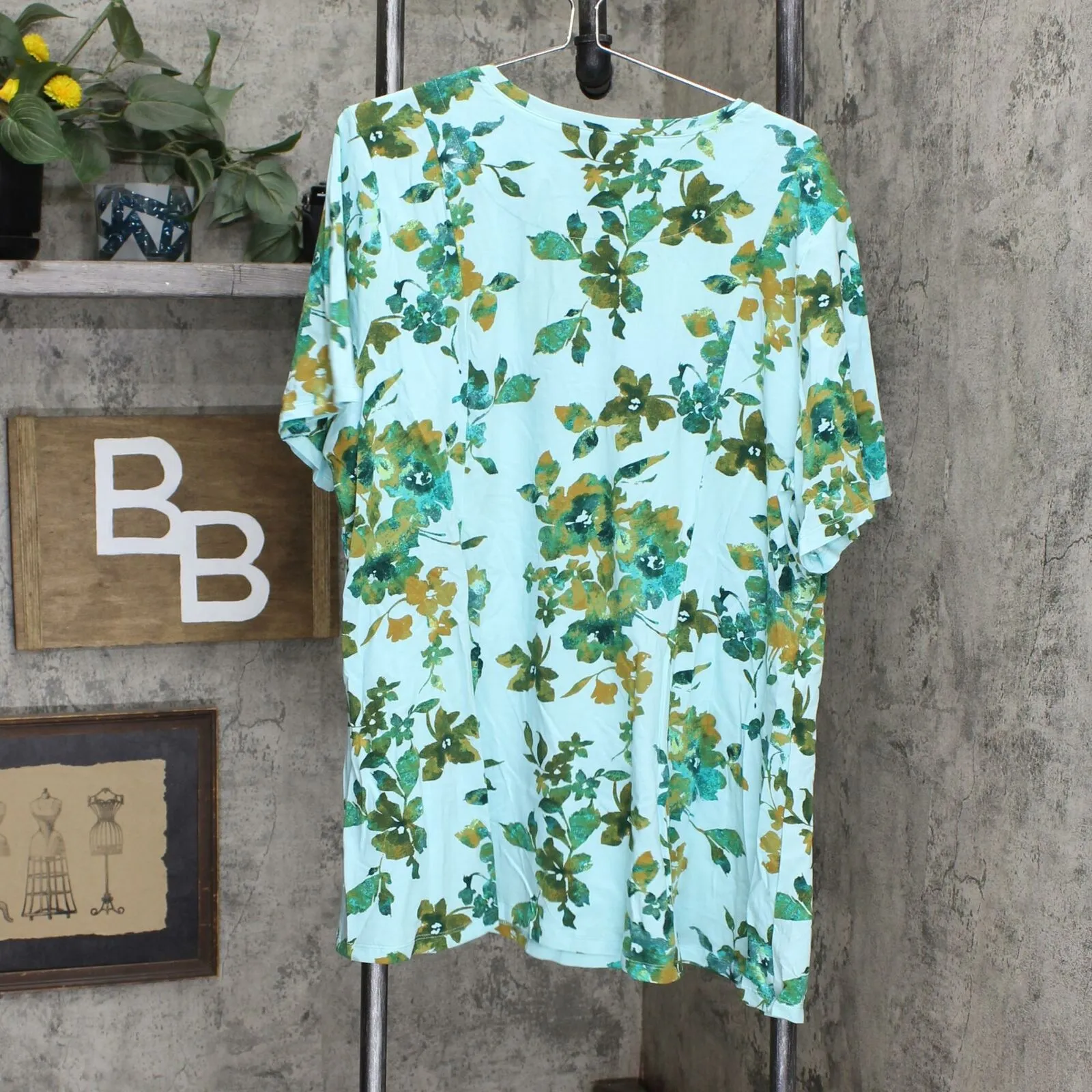 Denim & Co. Plus Printed Jersey Fit & Flare Henley Tunic Top