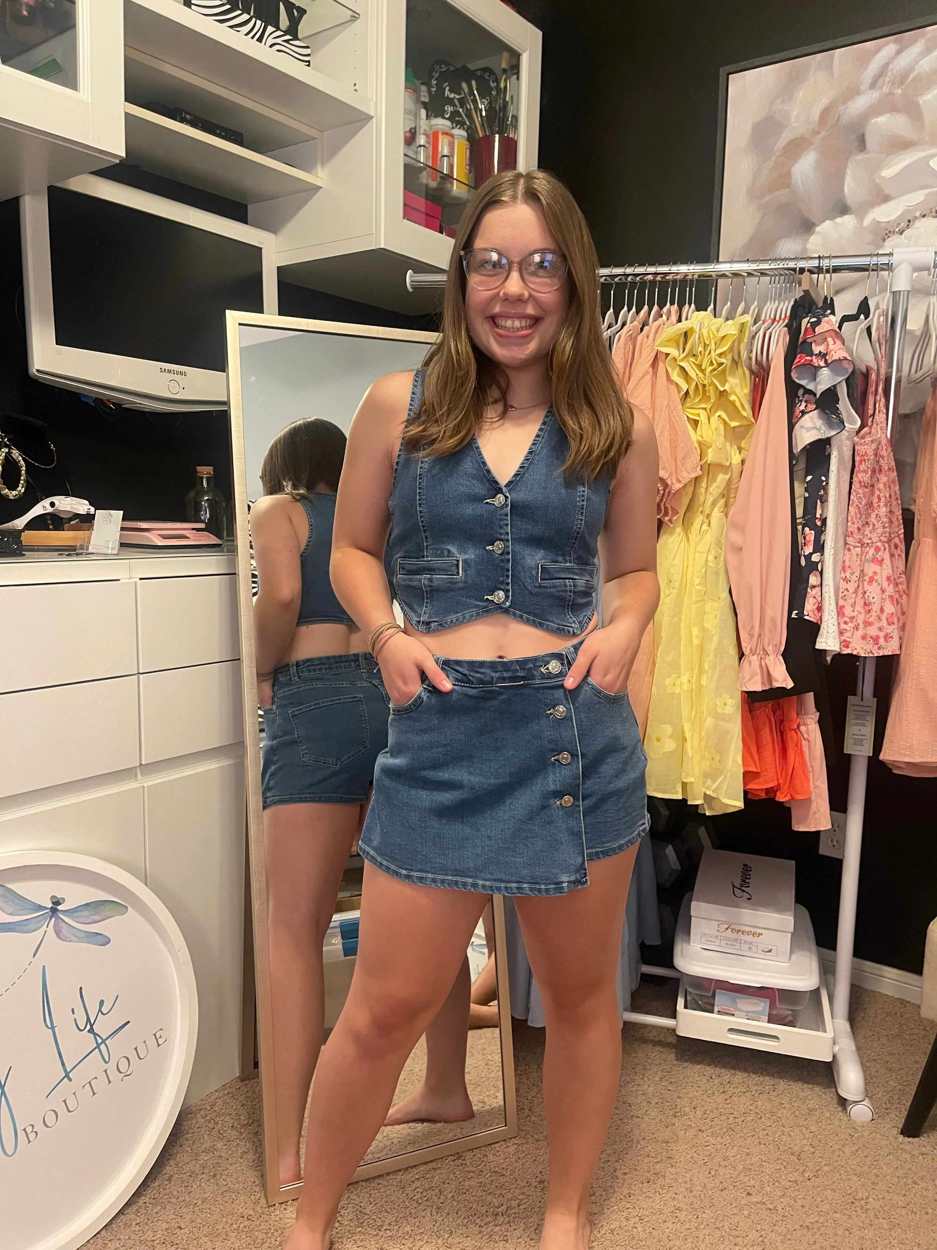 Denim Buttoned Wrap Skort