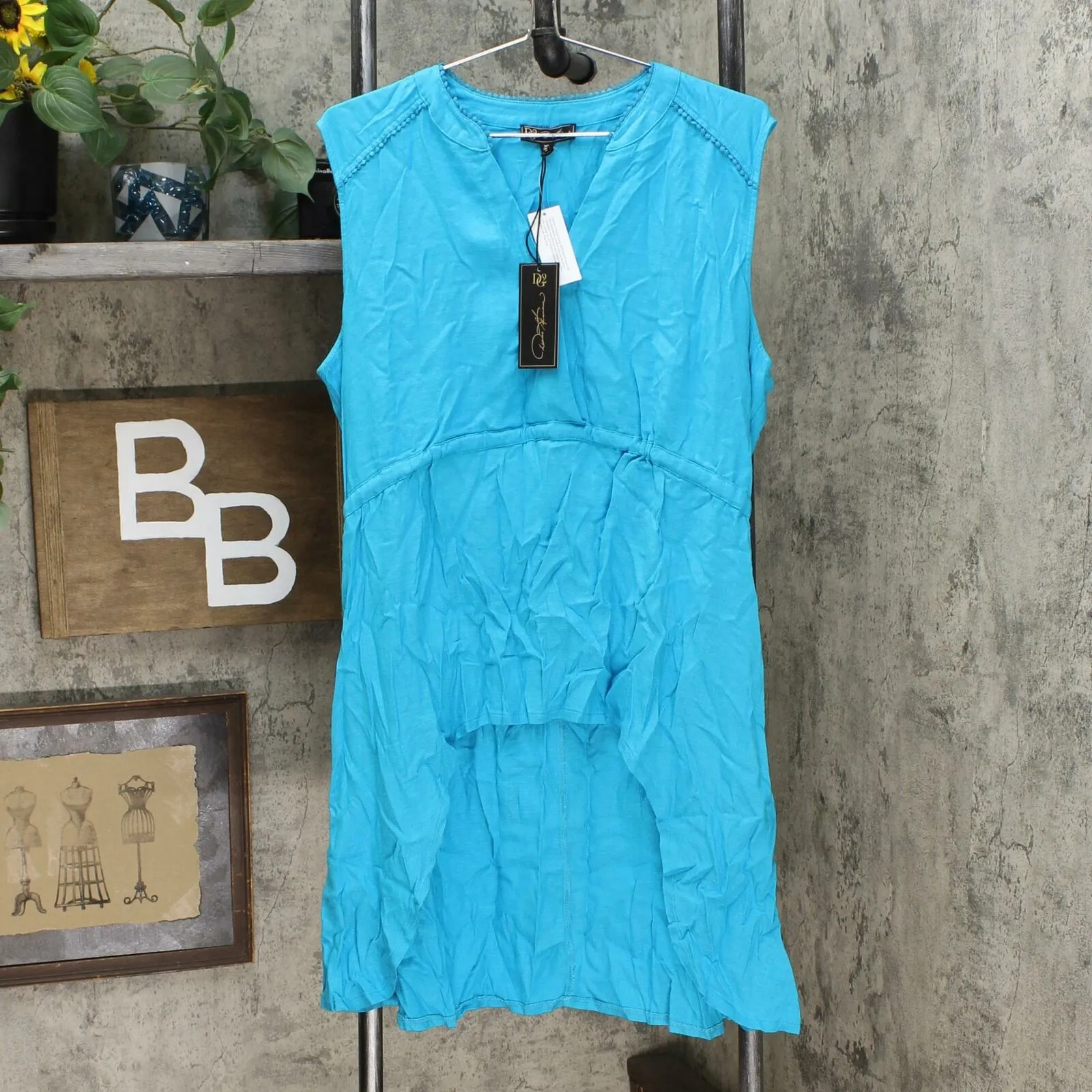DG2 by Diane Gilman Women's Linen Blend Sleeveless Hi Low Tunic Top