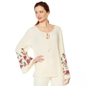 DG2 by Diane Gilman Women's Plus Size Embroidered Flare Sleeve Blouse