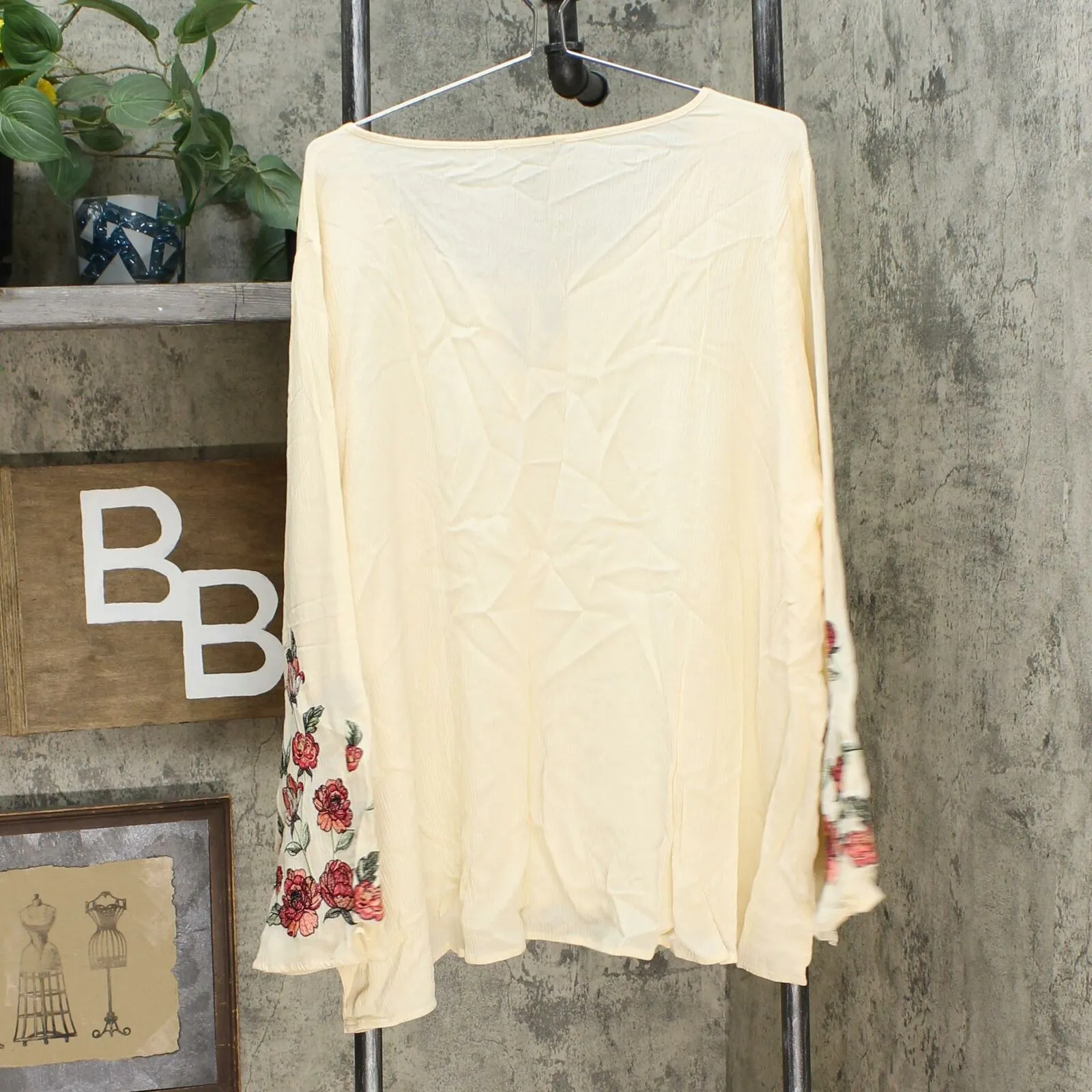 DG2 by Diane Gilman Women's Plus Size Embroidered Flare Sleeve Blouse