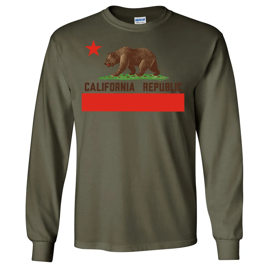 Don Pimentel California Republic Bear Flag Brown Text Long Sleeve Shirt